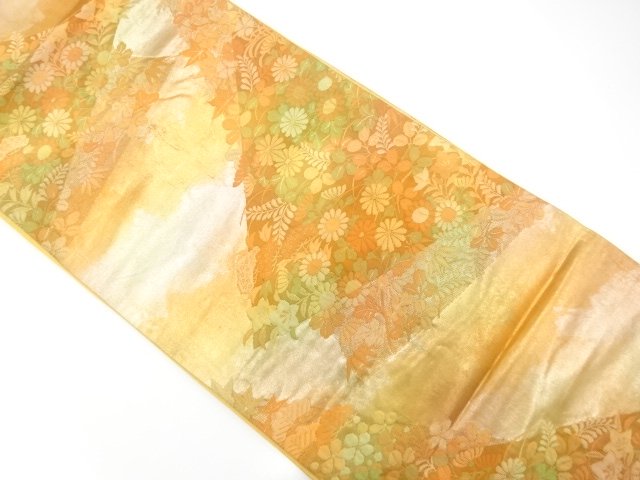 JAPANESE KIMONO / ANTIQUE FUKURO OBI / SILK / WOVEN AUTUMN FLOWERS